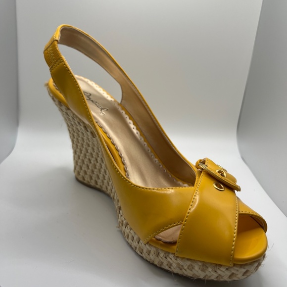 Qupid Yellow Peep Toe Slingback Espadrille - Picture 3 of 7